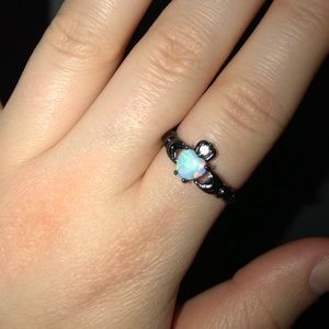Black Opal Heart Like Ring